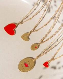 La Médaille Misia Grand Cœur Rouge - Dorée à L'or Fin 24 Carats - 15mm -Bijoux Magasin 239C5D 1