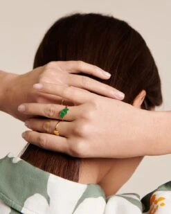 La Bague Billie 2 Cœurs Verts - Dorée à L'or Fin 24 Carats -Bijoux Magasin 23B8DE 1