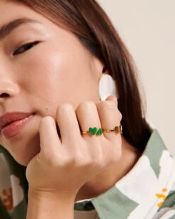 La Bague Billie 2 Cœurs Verts - Dorée à L'or Fin 24 Carats -Bijoux Magasin 23SBIJ 4