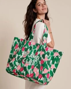 Le Cabas Brodé Ti Amo Club En Coton Lin - Champ De Tulipes