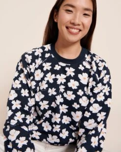 Le Sweat Stella Femme En Coton Bio - Anémones Bleu Nuit -Bijoux Magasin 23SSweatStellaanemonesfemme emoiemoi 52 5502web