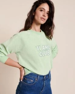 Le Sweat Ti Amo Club Femme En éponge - Vert -Bijoux Magasin 23SSweatStellatiamoclubfemmevert jeanindigo tiamoclub emoiemoi 37 4103web