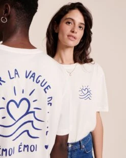 Le T-shirt Vague De Love Unisexe En Coton Bio - Blanc