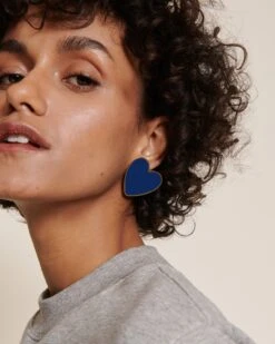 Les Boucles D'oreilles Big Love Grand Cœur Bleu - Dorées à L'or Fin 24 Carats -Bijoux Magasin 23WBouclesd oreilleBigLove bleu emoiemoi 01 981web