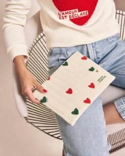 La Pochette Matelassée Coeurs - Message Au Choix - Crème -Bijoux Magasin 23WPochettecoeursvertsetrouges SisterForever emoiemoiweb
