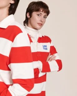 Le Polo Love Team Unisexe En Coton Bio - Rouge -Bijoux Magasin 23WPolorougePaulaloveteamrayerouge blanc emoiemoi 37 3788web