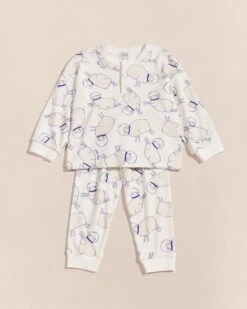 Le Pyjama Moutons De L'espace Enfant En Coton Bio Nid D'abeille - Blanc