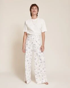 Le Bas De Pyjama Moutons De L'espace Femme En Coton Bio Nid D'abeille - Blanc