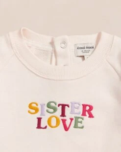 Le Sweat Brodé Sister Love En Coton Bio - Crème -Bijoux Magasin 23WsweatClub SisterloveClub emoiemoi 02 454web