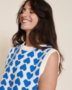 Le Pull Davia Sans Manches En Cachemire - Cœurs Bleus - Hircus X émoi émoi