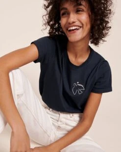 Le T-shirt Brodé Mama Bird En Coton Bio - Charbon