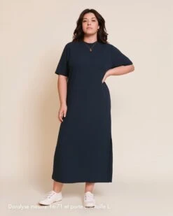 La Robe Roxane En Lyocell Côtelé - Charbon -Bijoux Magasin Doralyserobe2