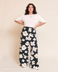 Le Pantalon Pauline En Coton Bio Imprimé - Anémones XL Charbon -Bijoux Magasin Doralyset shirt