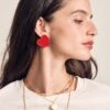 Les Boucles D'oreilles Big Love Grand Cœur Rouge - Dorées à L'or Fin 24 Carats -Bijoux Magasin PEC617 1