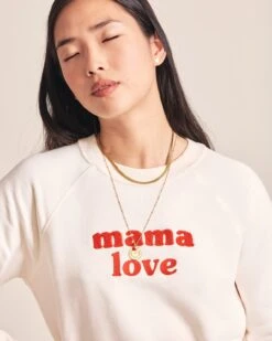 Le Sweat Brodé Mama Love En Coton Bio - Crème Et Rouge -Bijoux Magasin PEDEED 1