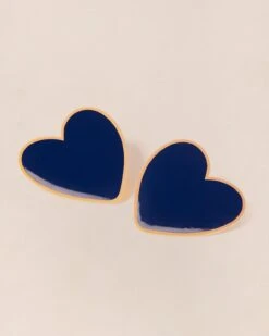 Les Boucles D'oreilles Big Love Grand Cœur Bleu - Dorées à L'or Fin 24 Carats