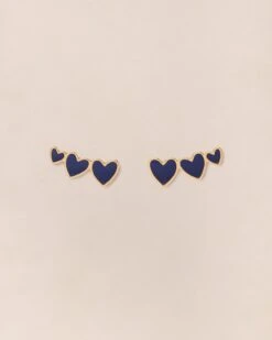 Les Boucles D'oreilles Clarisse 3 Cœurs Bleus - Dorées à L'or Fin 24 Carats -Bijoux Magasin PERMANENT BIJOUXBLEUS Boucled oreilleClarisseBleue emoiemoi 581web
