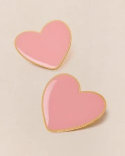 Les Boucles D'oreilles Big Love Grand Cœur Rose - Dorées à L'or Fin 24 Carats