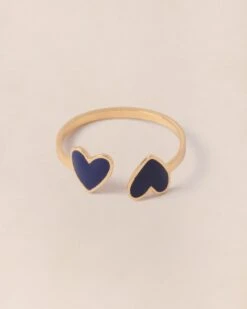 La Bague Billie 2 Cœurs Bleus - Dorée à L'or Fin 24 Carats