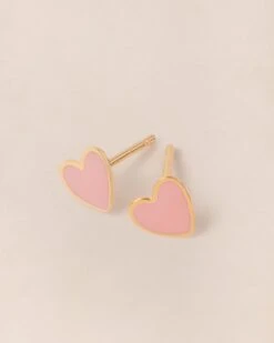 Les Boucles D'oreilles Céleste Petit Cœur Rose - Dorées à L'or Fin 24 Carats