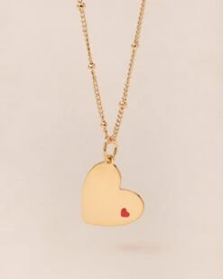 La Médaille Deux Cœurs Rouges - Dorée à L'or Fin 24 Carats - 15mm