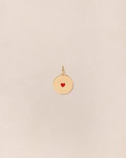 La Médaille Ronde Cœur Rouge - Dorée à L'or Fin 24 Carats - 12mm