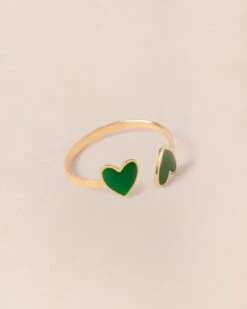 La Bague Billie 2 Cœurs Verts - Dorée à L'or Fin 24 Carats