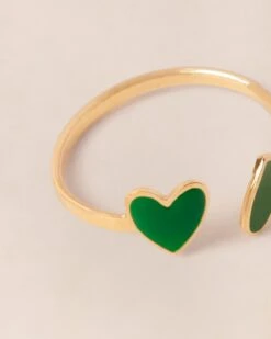 La Bague Billie 2 Cœurs Verts - Dorée à L'or Fin 24 Carats -Bijoux Magasin PERMANENTS BIJOUXVERTS BagueBillieVert emoiemoi 1119web