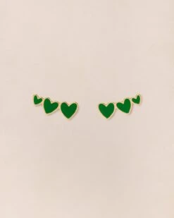 Les Boucles D'oreilles Clarisse 3 Cœurs Verts - Dorées à L'or Fin 24 Carats -Bijoux Magasin PERMANENTS BIJOUXVERTS Boucled oreilleClarisseVerte emoiemoi 577web