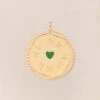 La Médaille Ronde Maria Cœur Vert - Dorée à L'or Fin 24 Carats - 25mm