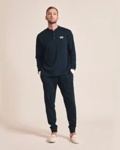 Le Pyjama Family Party Homme En Coton Bio Nid D'abeille - Charbon