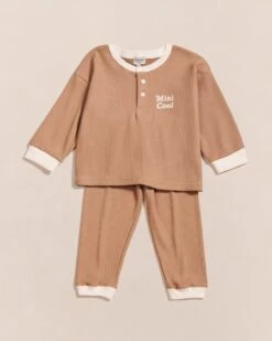 L'ensemble De Pyjama Mini Cool En Coton Bio Nid D'abeille - Praliné