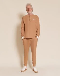 L'ensemble De Pyjama Papy Cool En Coton Bio Nid D'abeille - Praliné