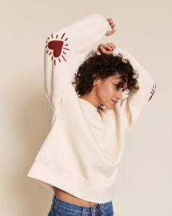 Le Sweat Cœur Solaire Femme Avec Coudières En Coton Bio - Crème -Bijoux Magasin Permanent Sweatcoeursolairefemme lovejeansindigo emoiemoi 10 0961web