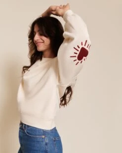 Le Sweat Cœur Solaire Femme Avec Coudières En Coton Bio - Crème