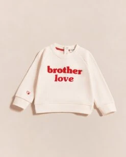 Le Sweat Brodé Brother Love En Coton Bio - Crème Et Rouge