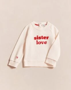 Le Sweat Brodé Sister Love En Coton Bio - Crème Et Rouge
