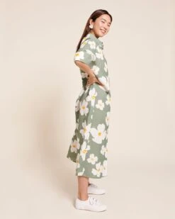 La Robe Chemise Rosita En Coton Et Lin - Anémones Olive -Bijoux Magasin Robeanemonesolivefemme2 1280x1600px