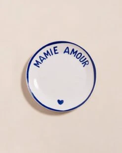 L'assiette Mamie Amour En Porcelaine - Bleu