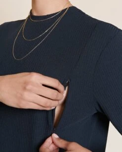 La Robe Roxane Allaitement En Lyocell Côtelé - Charbon