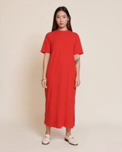 La Robe Roxane En Lyocell Côtelé - Rouge