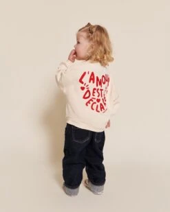 Le Sweat Enfant L'amour Est Déclaré En Coton Bio - Crème / Rouge