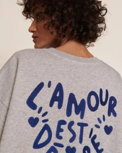 Le Sweat L'amour Est Déclaré Adulte En Coton Bio - Gris Chiné -Bijoux Magasin S24SweatLadyD L amourestdeclare gris jeanindigoemoiemoi 20 1673web