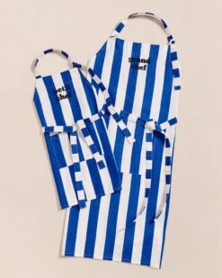 Le Duo De Tabliers Grand Chef X Petit Chef à Rayures En Coton - Bleu