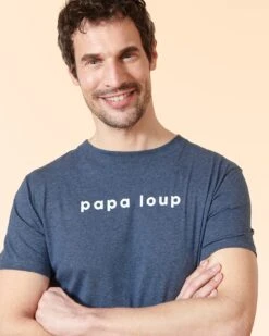 Le T-shirt Papa Loup En Coton Bio - Bleu Azur