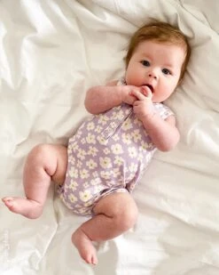 La Barboteuse Barnabé En Tencel - Anémones Lilas -Bijoux Magasin la barboteuse anemones mini en tencel lilas 10