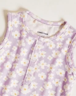 La Barboteuse Barnabé En Tencel - Anémones Lilas -Bijoux Magasin la barboteuse anemones mini en tencel lilas 2