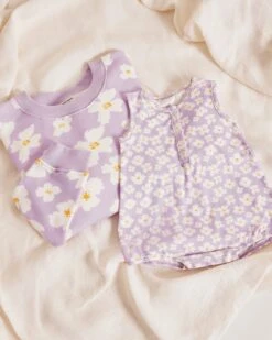 La Barboteuse Barnabé En Tencel - Anémones Lilas -Bijoux Magasin la barboteuse anemones mini en tencel lilas 4