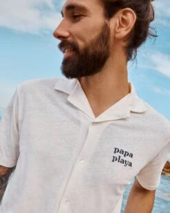 La Chemise Papa Playa En Coton Et Lin - Crème -Bijoux Magasin la chemise papa playa en coton et lin creme 1