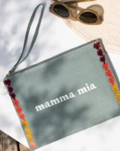 La Pochette Brodée Mamma Mia - Vert D'eau